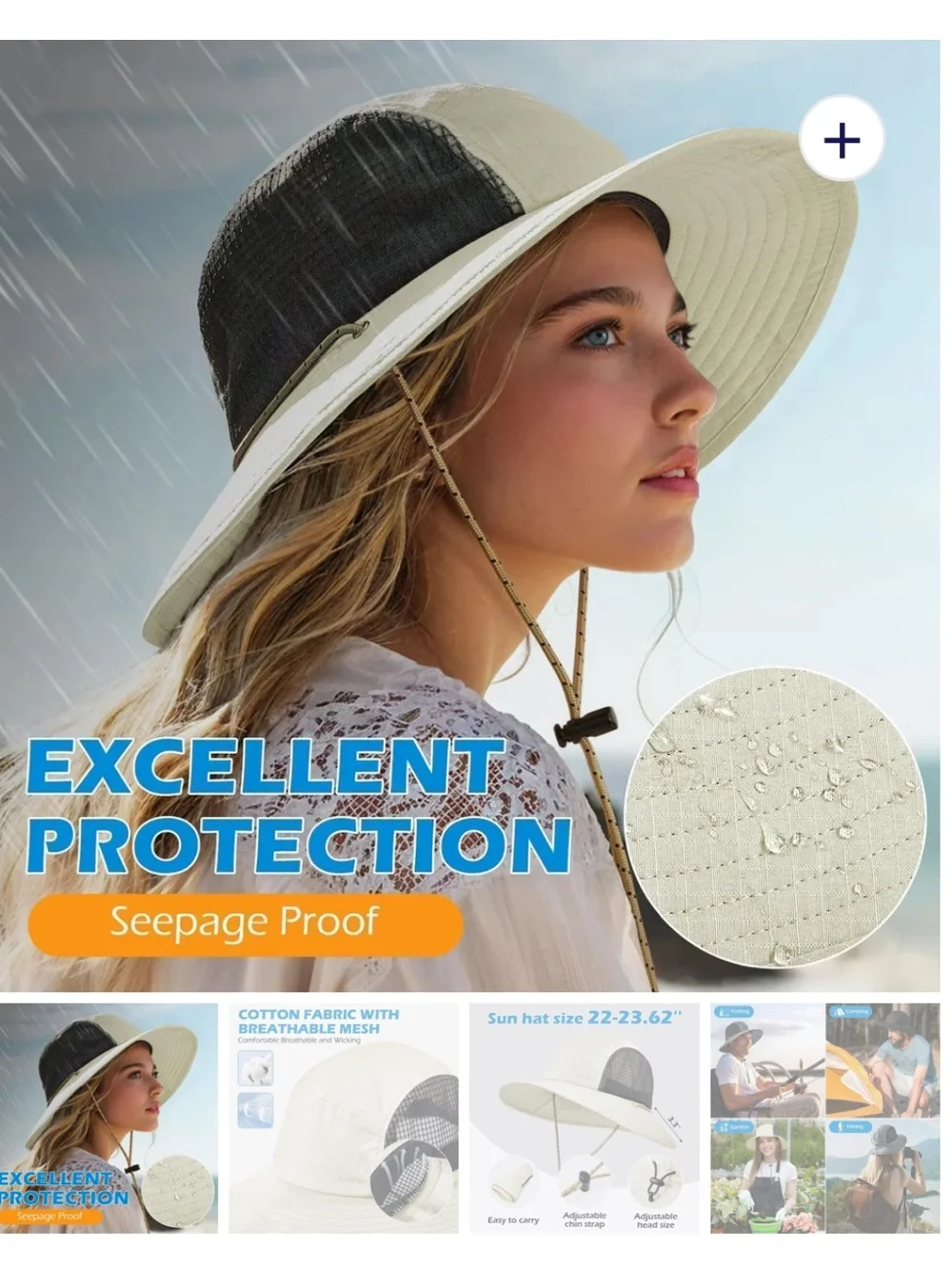 NWT unisex wide brim packable UV Protection 50+ bucket hat